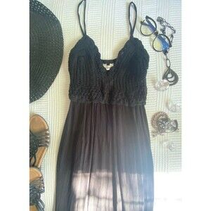 Hint of Blush comfy black flowing crochet top dress midi w/ adjustable straps